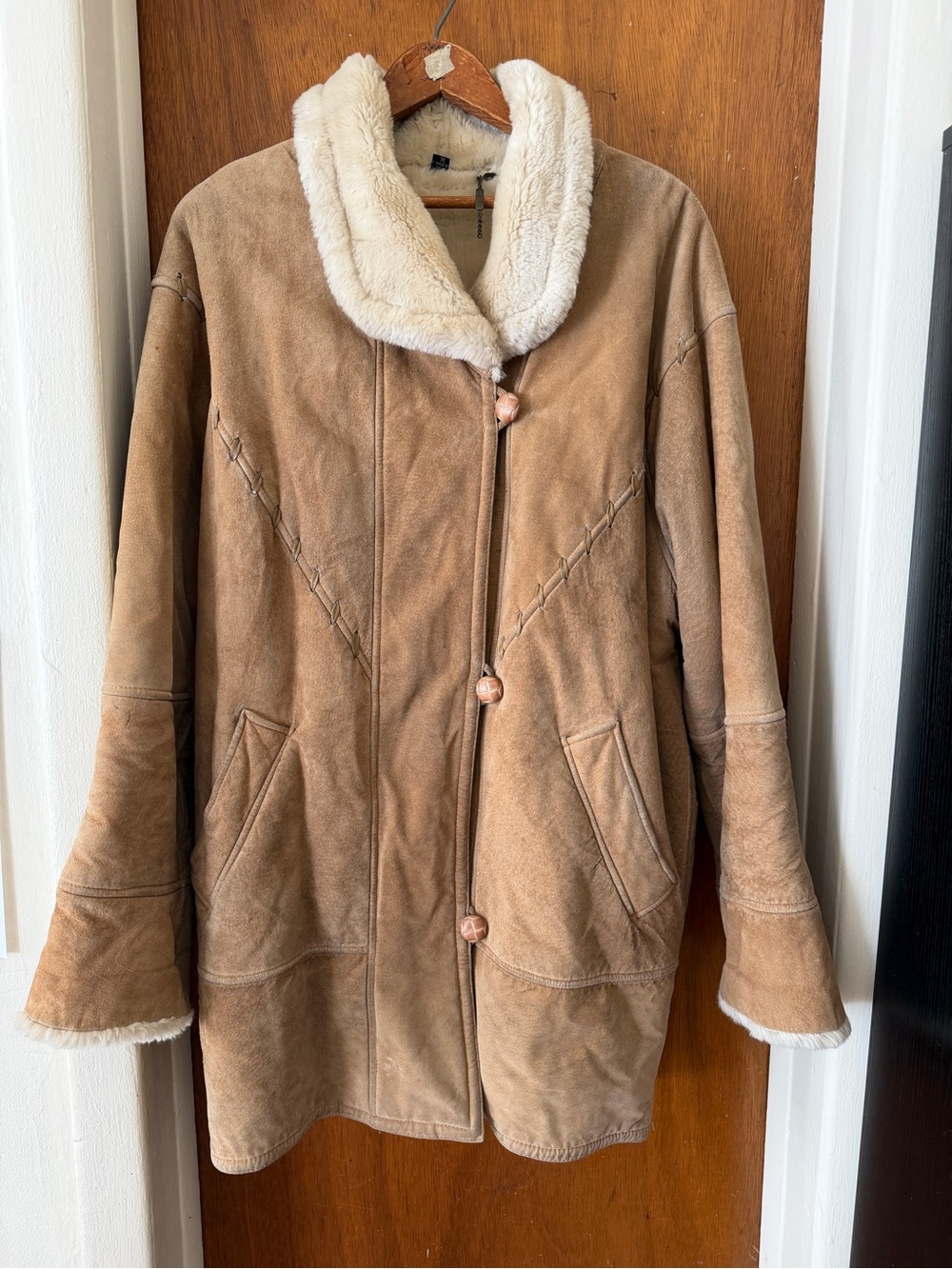 Vintage Tan Suede Teddy Jacket with Cream Shearling Collar